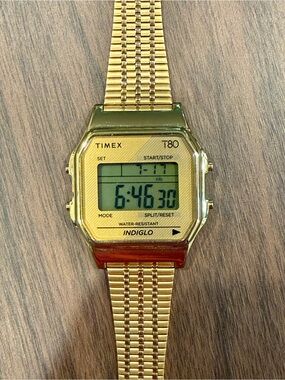 Timex T80 Gold-Tone Digital Watch with Mesh Bracelet